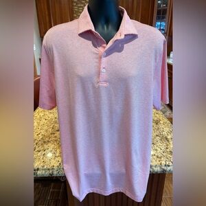 johnnie-O men’s golf polo. Sharp orange w/white micro stripe & logo on back.‎